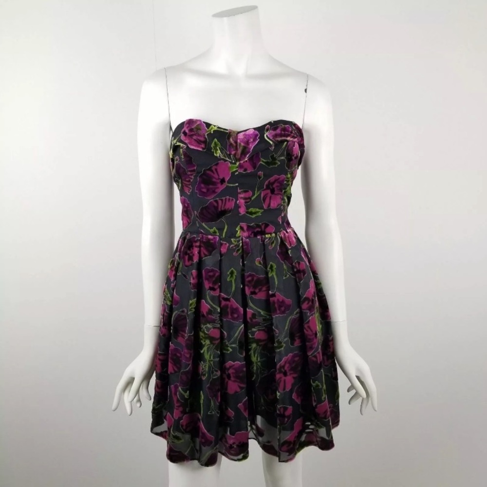 Betsey Johnson purple floral velvet party dress prom dance semi formal cocktail